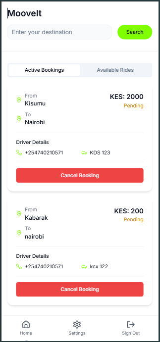MooveIt App - Cancel Booking Screen for Parcel Delivery